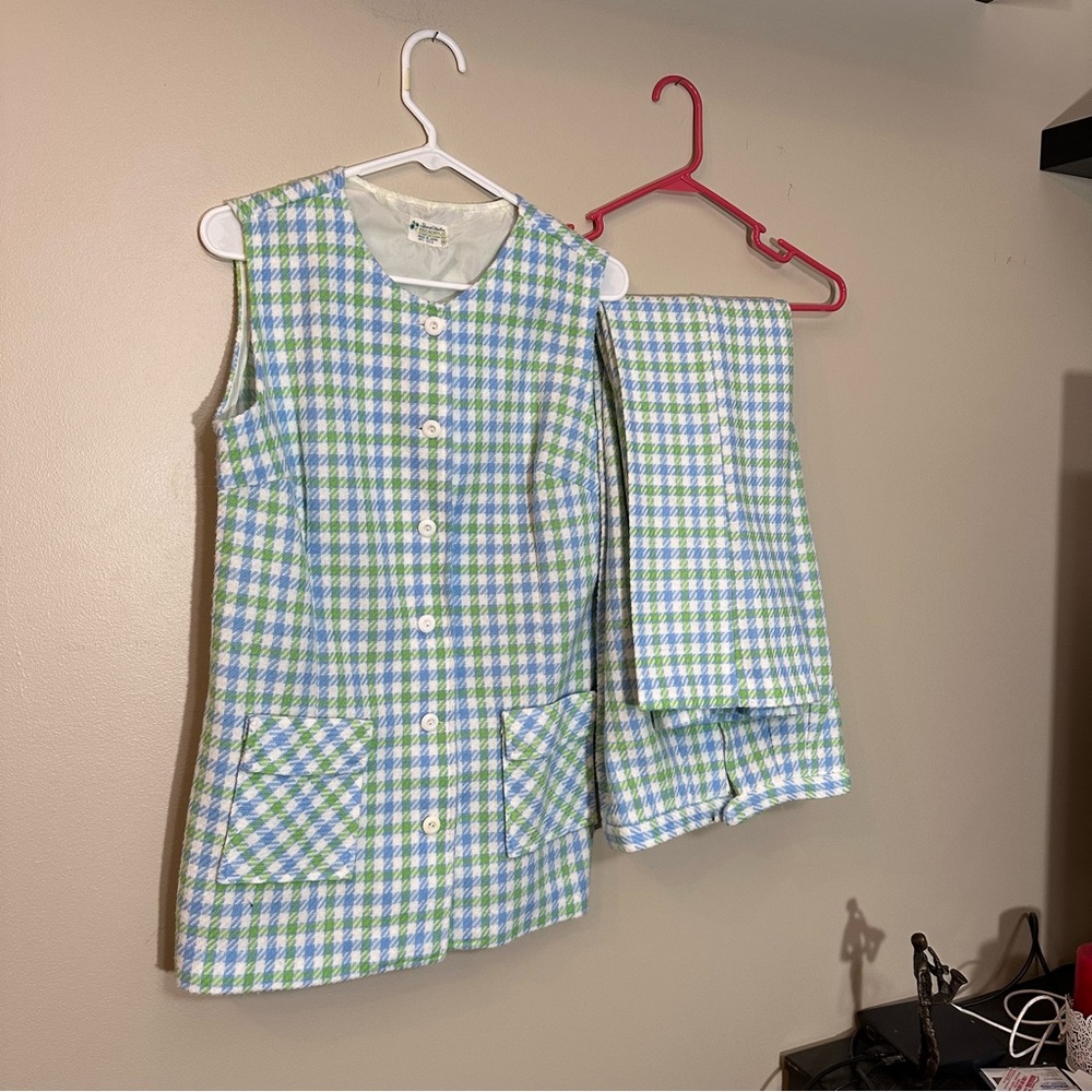 Rare Vintage 1970's MOD green/blue houndstooth two-piece suit - Picture 11 of 16